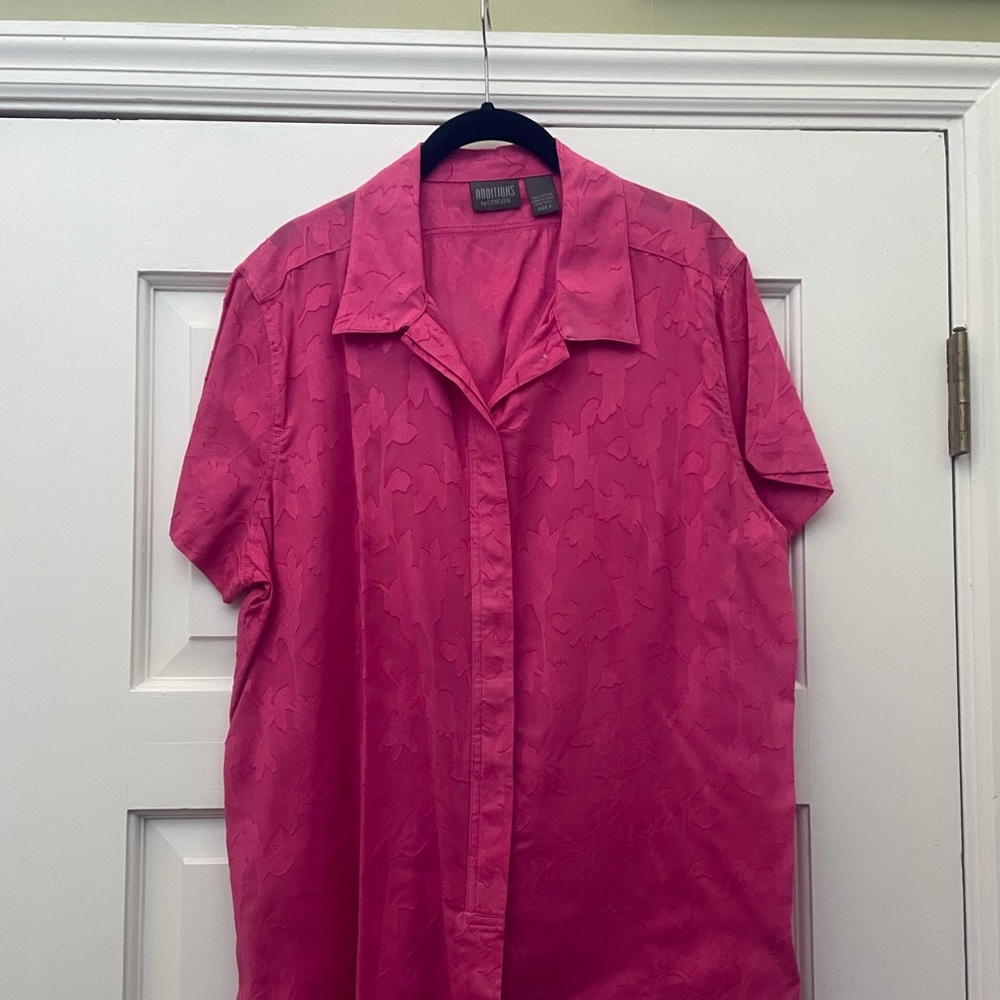 Additions by Chicos Luscious Hot Pink Semi Opaque Shirt or Light Jkt Sz 3 (1X)